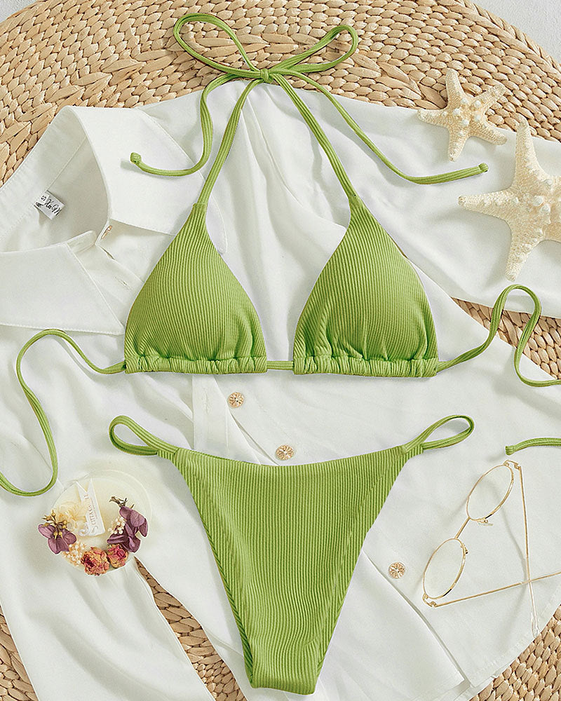 Wholesale Lace-up Halter Multi-Color Split Swimwear